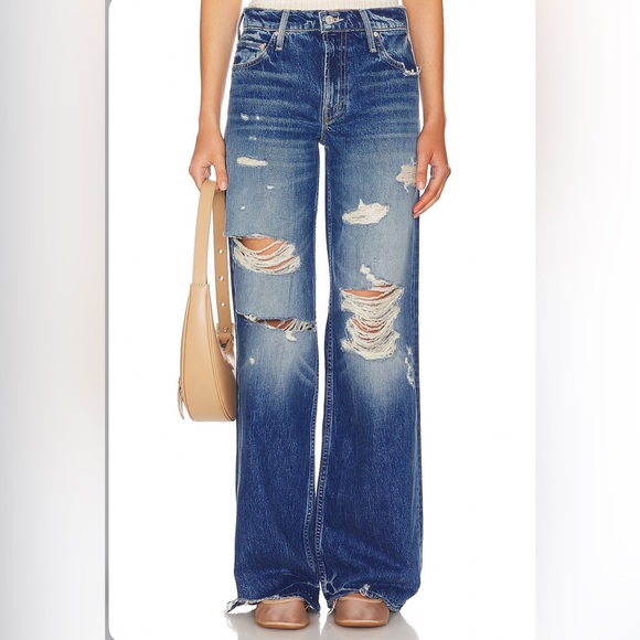 MOTHER High Rise Distressed Blue Jeans